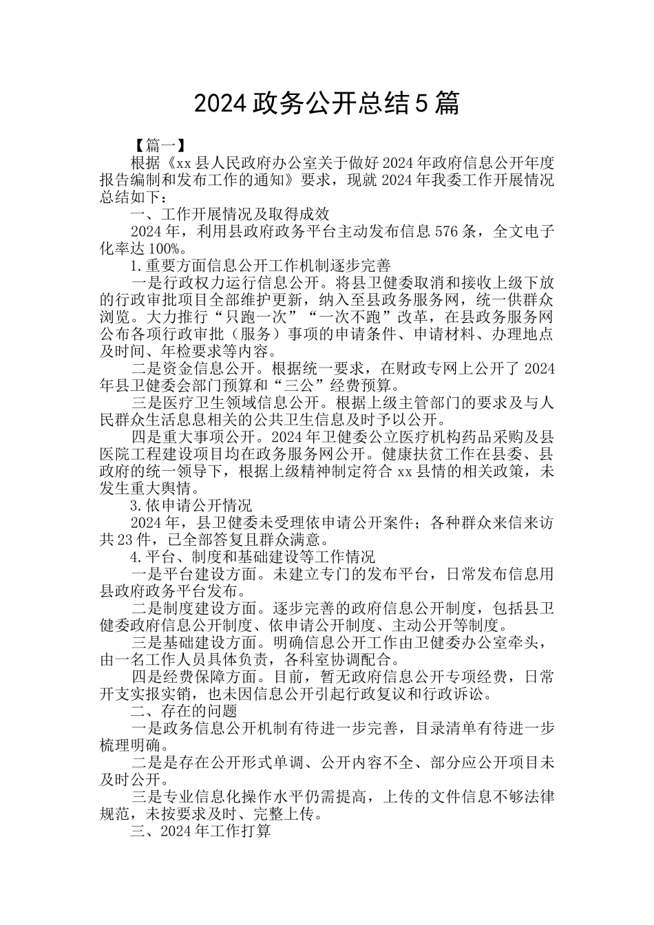 2024政务公开总结5篇_第1页