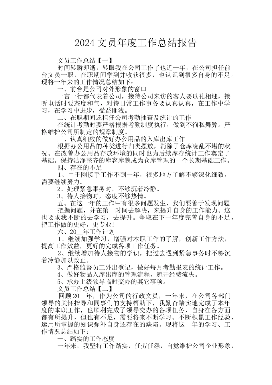 2024文员年度工作总结报告_第1页