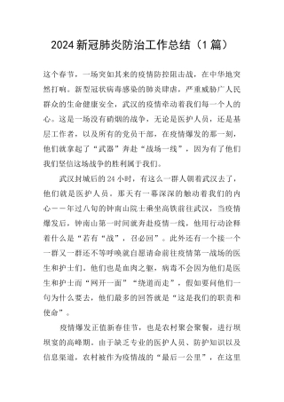 2024新冠肺炎防治工作总结