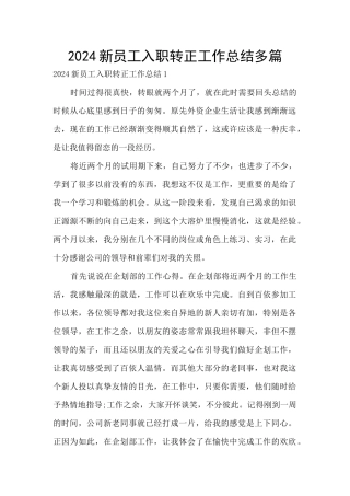 2024新员工入职转正工作总结多篇