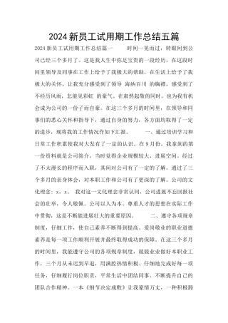 2024新员工试用期工作总结五篇