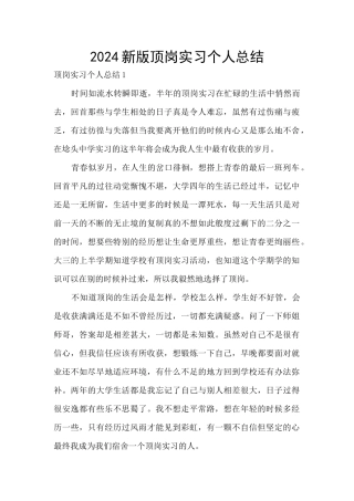 2024新版顶岗实习个人总结