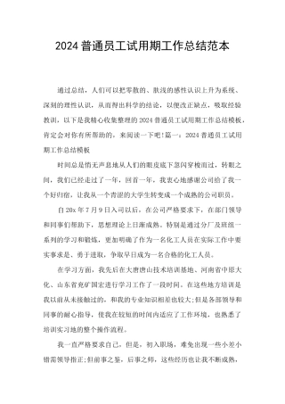 2024普通员工试用期工作总结范本