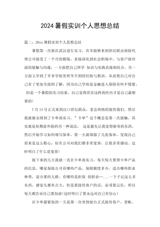 2024暑假实训个人思想总结