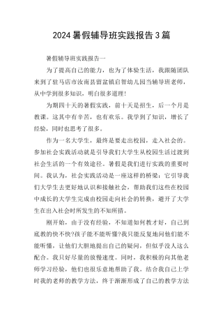 2024暑假辅导班实践报告3篇