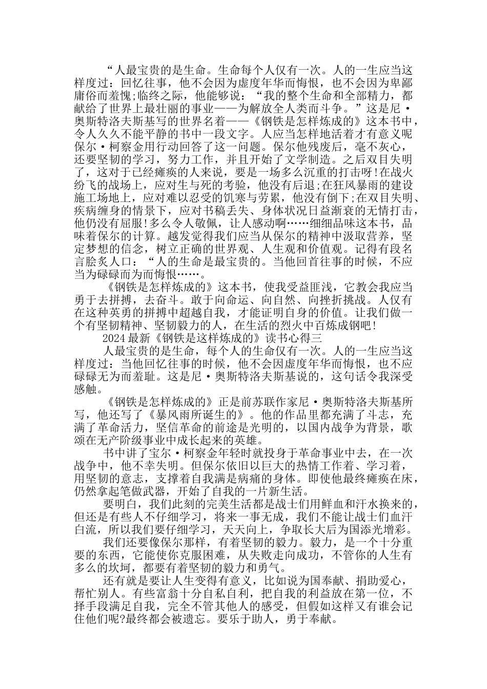 2024最新《钢铁是这样炼成的》读书心得5篇_第2页