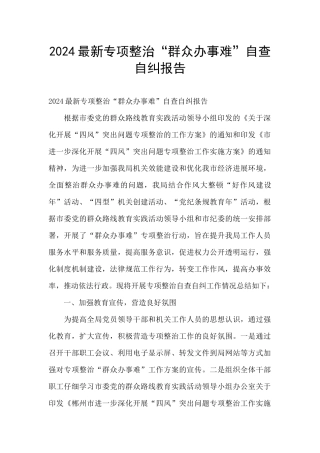 2024最新专项整治“群众办事难”自查自纠报告