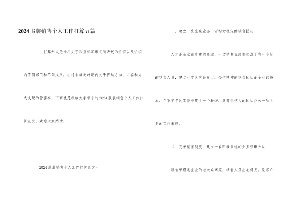 2024服装销售个人工作计划五篇_第1页