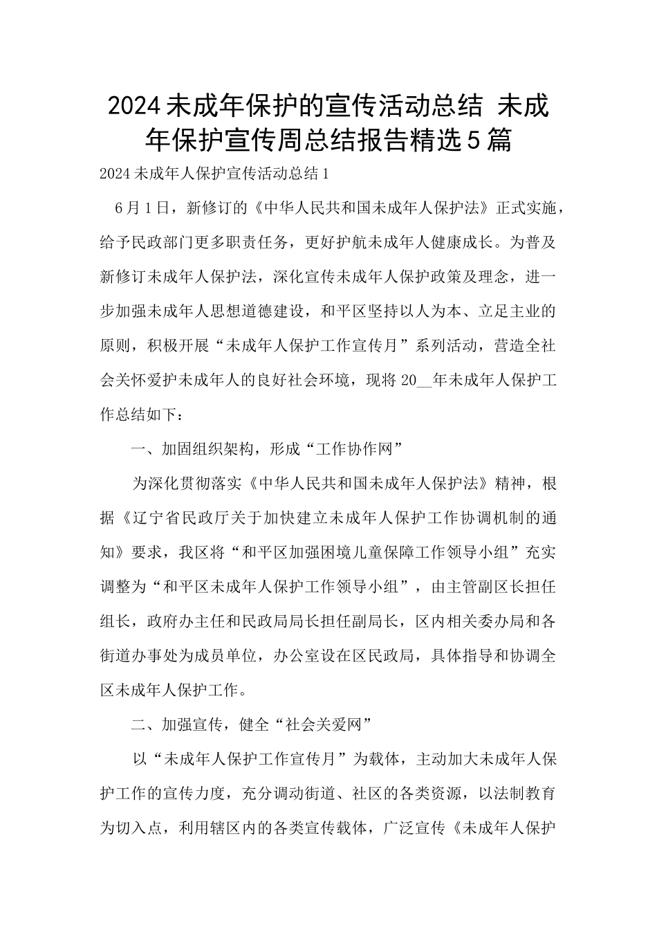 2024未成年保护的宣传活动总结_第1页