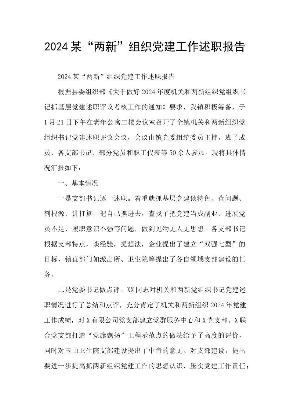 2024某“两新”组织党建工作述职报告_第1页