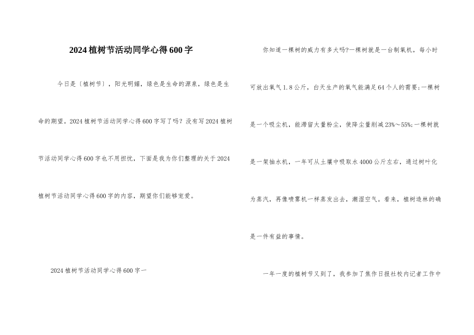 2024植树节活动学生心得600字_第1页