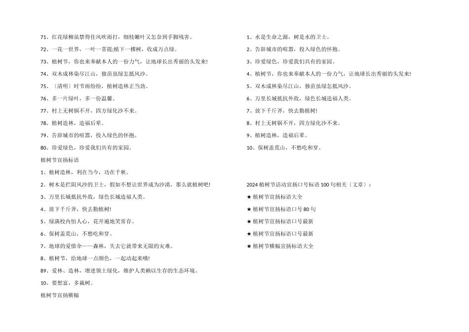 2024植树节活动宣传口号标语100句_第3页