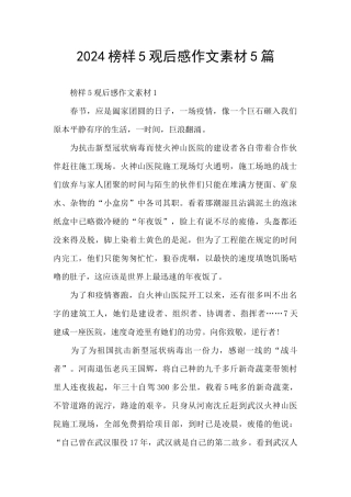 2024榜样5观后感作文素材5篇