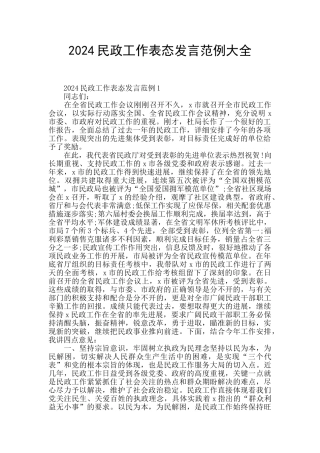 2024民政工作表态发言范例大全
