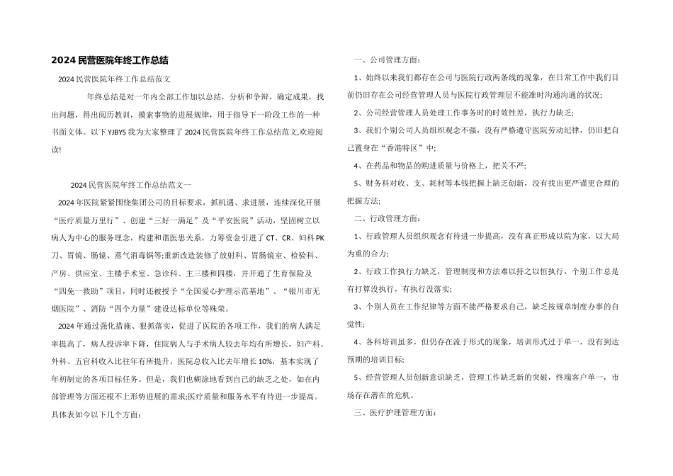 2024民营医院年终工作总结_第1页
