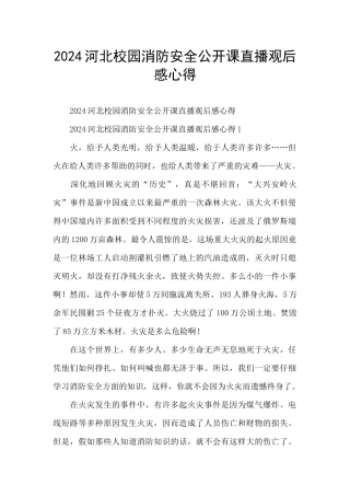 2024河北校园消防安全公开课直播观后感心得