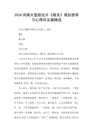 2024河南大型政论片《雄关》观后感学习心得共五篇精选