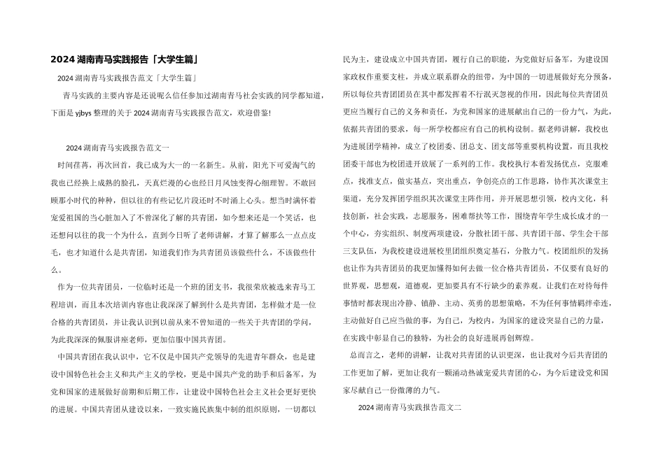 2024湖南青马实践报告「大学生篇」_第1页