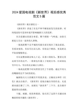 2024爱国电视剧《新世界》观后感优秀范文5篇