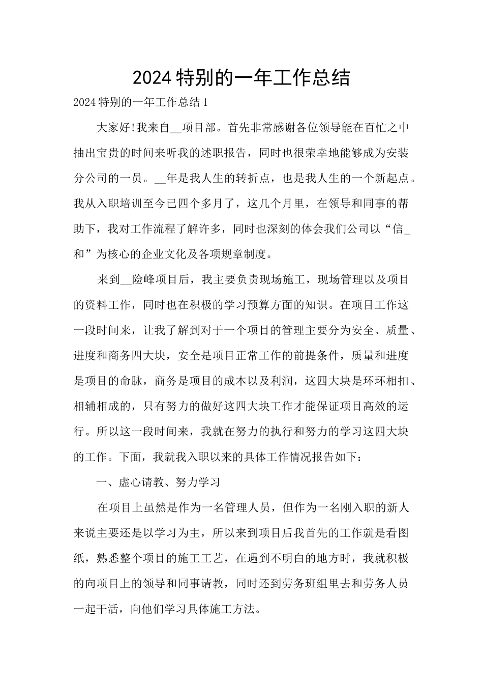 2024特殊的一年工作总结_第1页