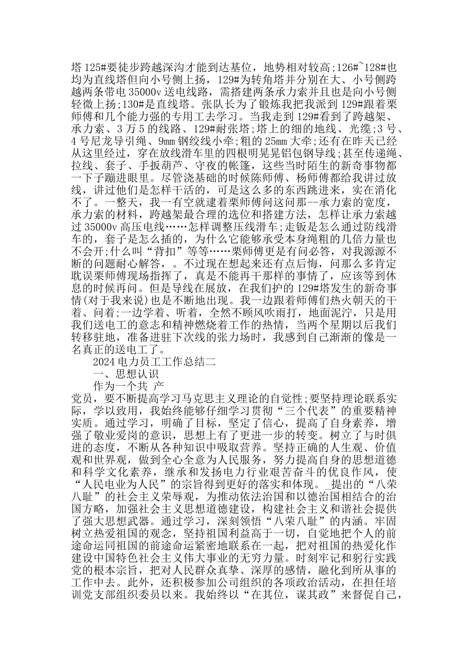 2024电力员工工作总结范文_第2页