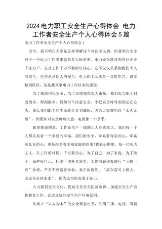 2024电力职工安全生产心得体会