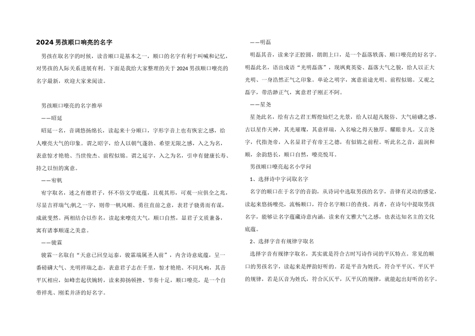 2024男孩顺口响亮的名字_第1页