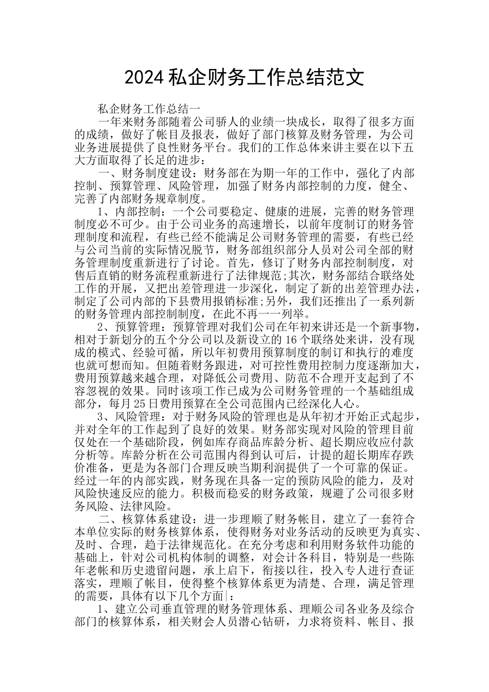 2024私企财务工作总结范文_第1页