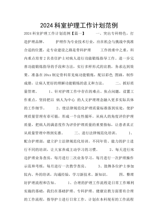 2024科室护理工作计划范例