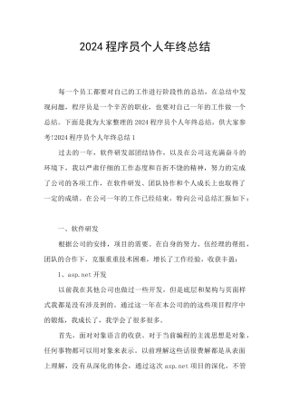 2024程序员个人年终总结