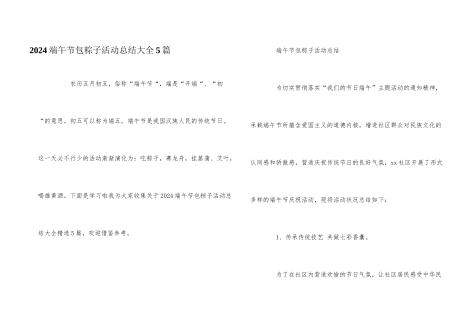 2024端午节包粽子活动总结大全5篇_第1页