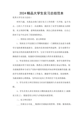 2024精品大学生实习总结范本