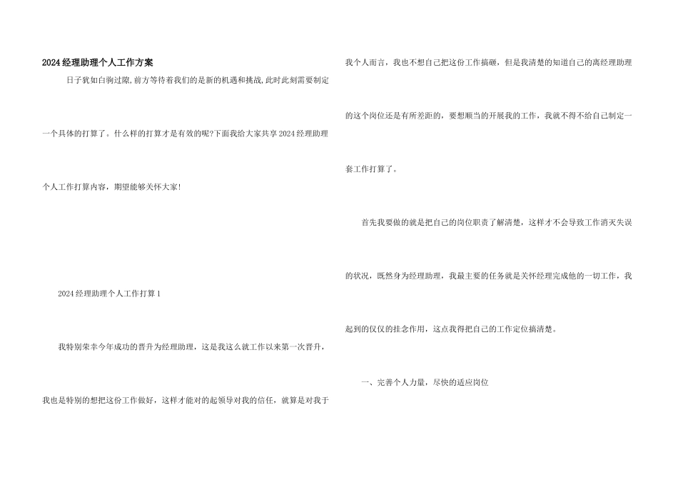 2024经理助理个人工作计划_第1页