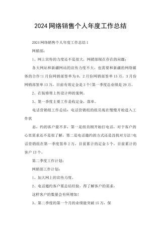 2024网络销售个人年度工作总结