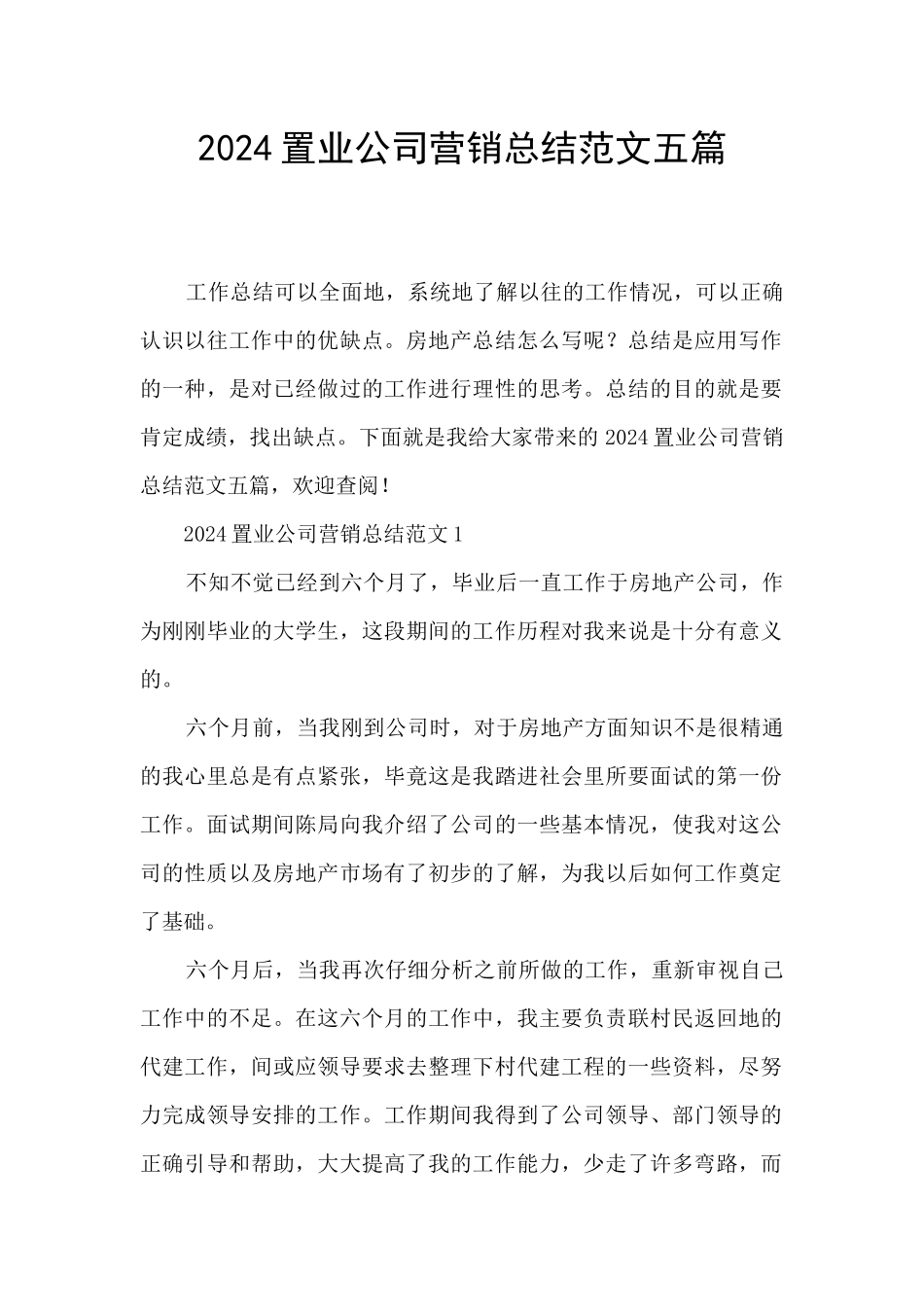 2024置业公司营销总结范文五篇_第1页