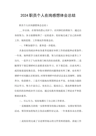 2024职员个人在岗感想体会总结