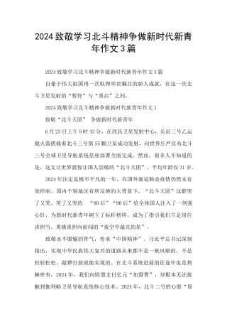 2024致敬学习北斗精神争做新时代新青年作文3篇