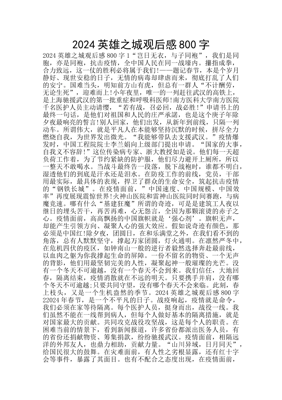 2024英雄之城观后感800字_第1页