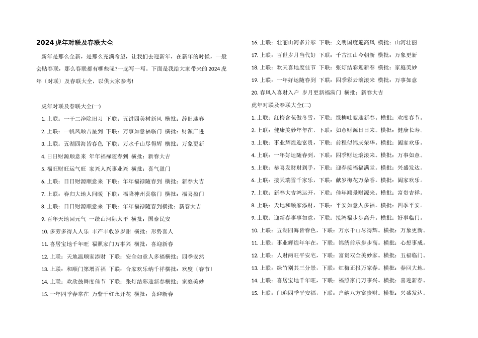 2024虎年对联及春联大全_第1页