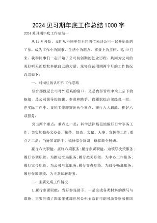 2024见习期年底工作总结1000字