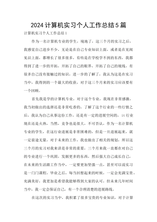 2024计算机实习个人工作总结5篇