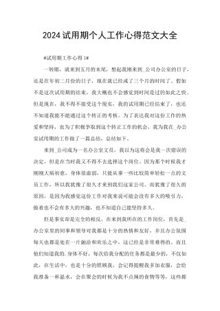 2024试用期个人工作心得范文大全