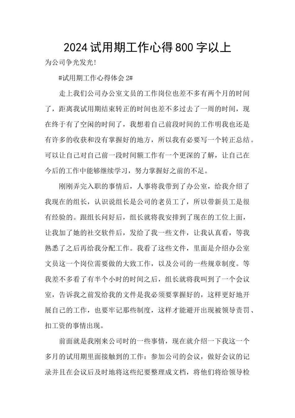 2024试用期工作心得800字以上_第1页