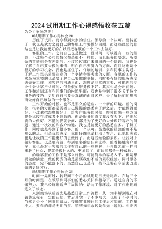 2024试用期工作心得感悟收获五篇