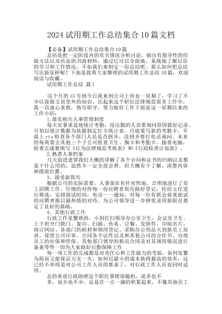 2024试用期工作总结集合10篇文档