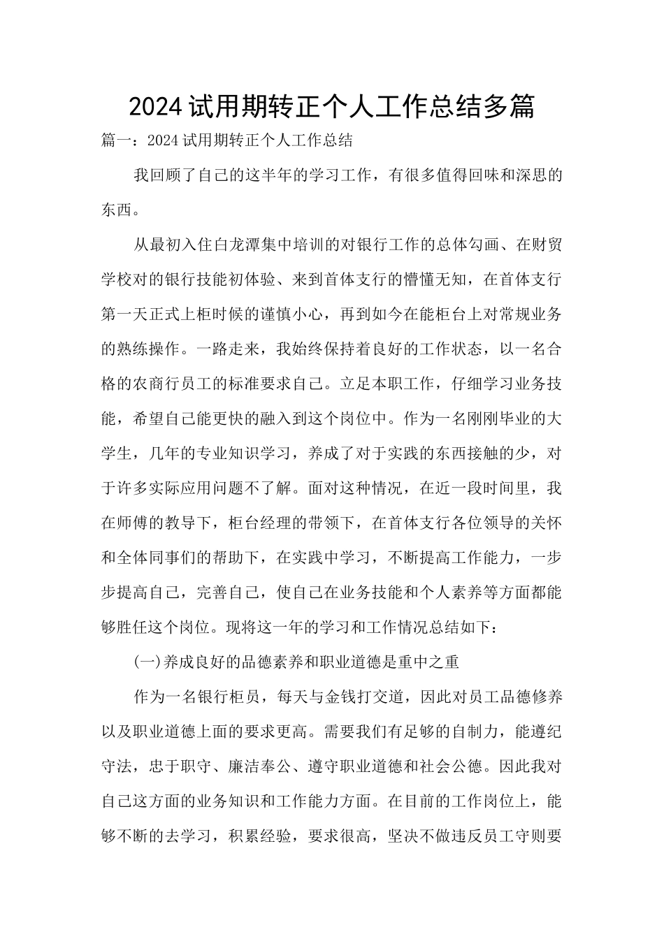 2024试用期转正个人工作总结多篇_第1页