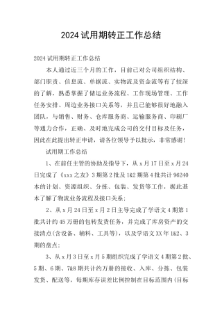 2024试用期转正工作总结
