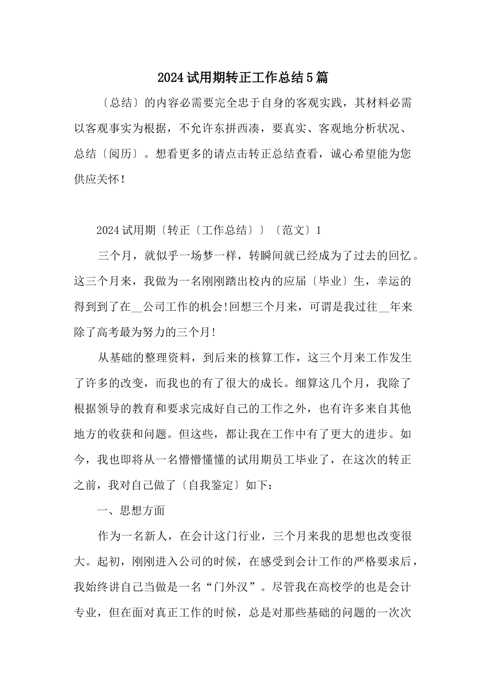 2024试用期转正工作总结5篇_第1页