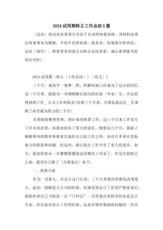 2024试用期转正工作总结5篇