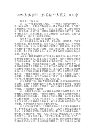 2024财务会计工作总结个人范文1000字
